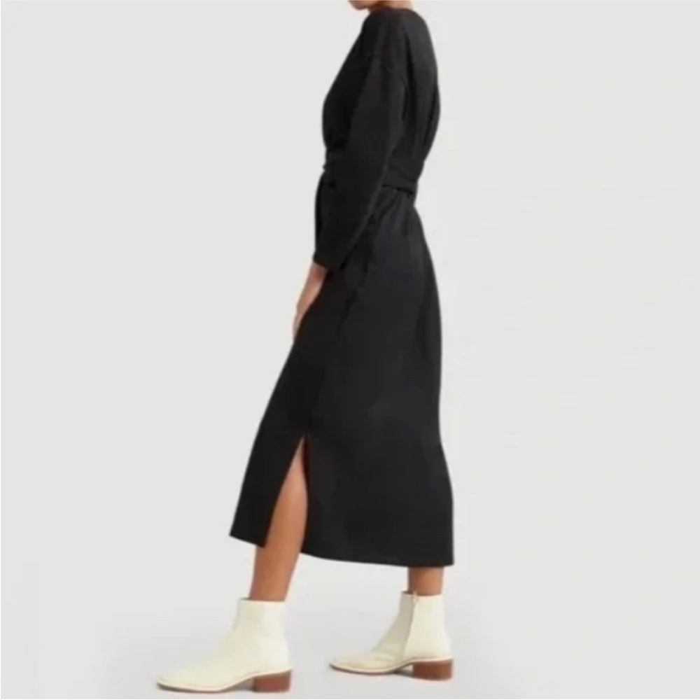 Modern Citizen Terry Cloth Cotton Black Tie Front Long Sleeve Midi Dress Size M - Picture 4 of 14